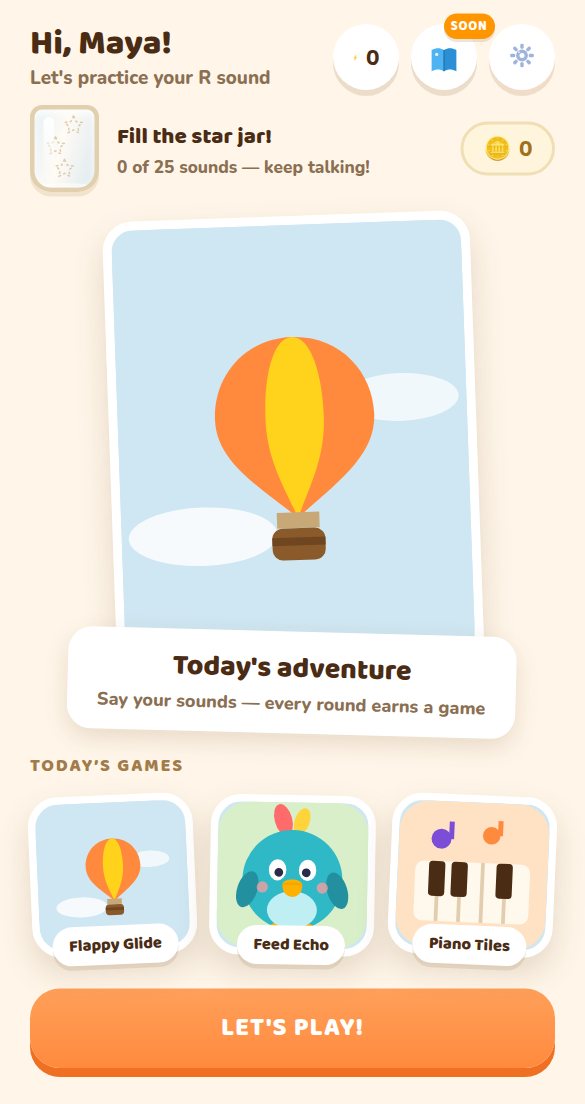 Sona's home screen: today's adventure and three games